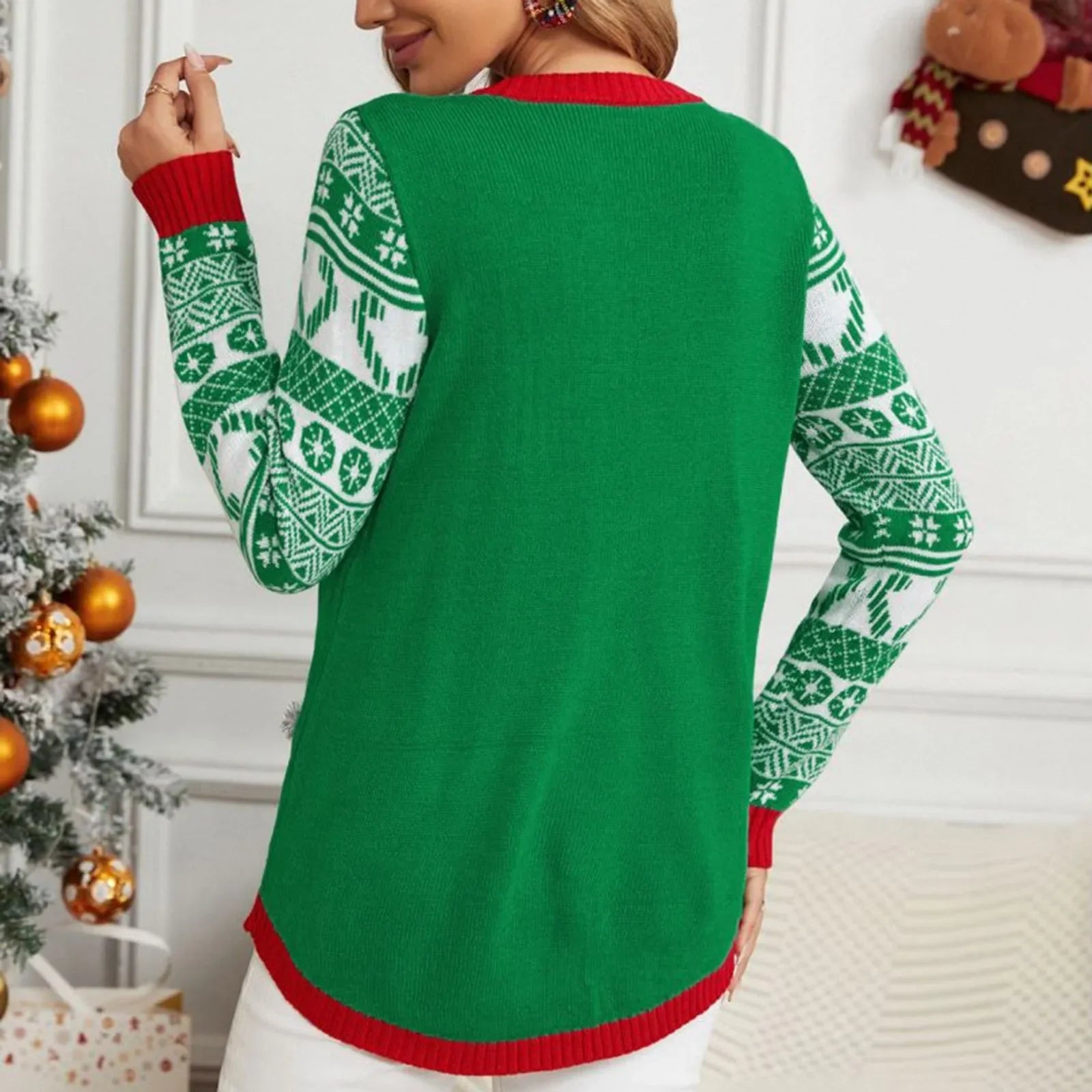 Thicken Warm Ladies Cartoon Casual Loose Pullover Christmas Sweater Sweaters-L