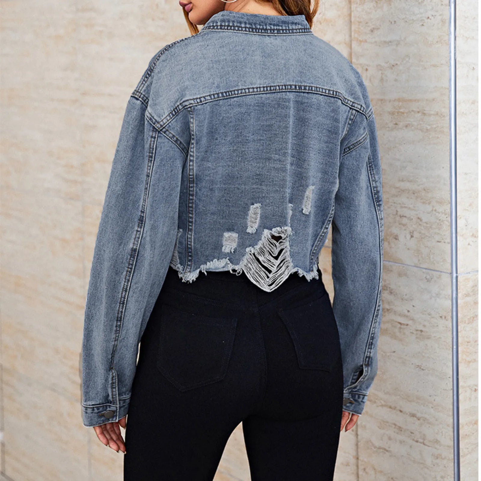 Ripped Hem Long Sleeve Single Breasted Lapel With Pockets Sexy Short Warm Chic Stylish Elegant