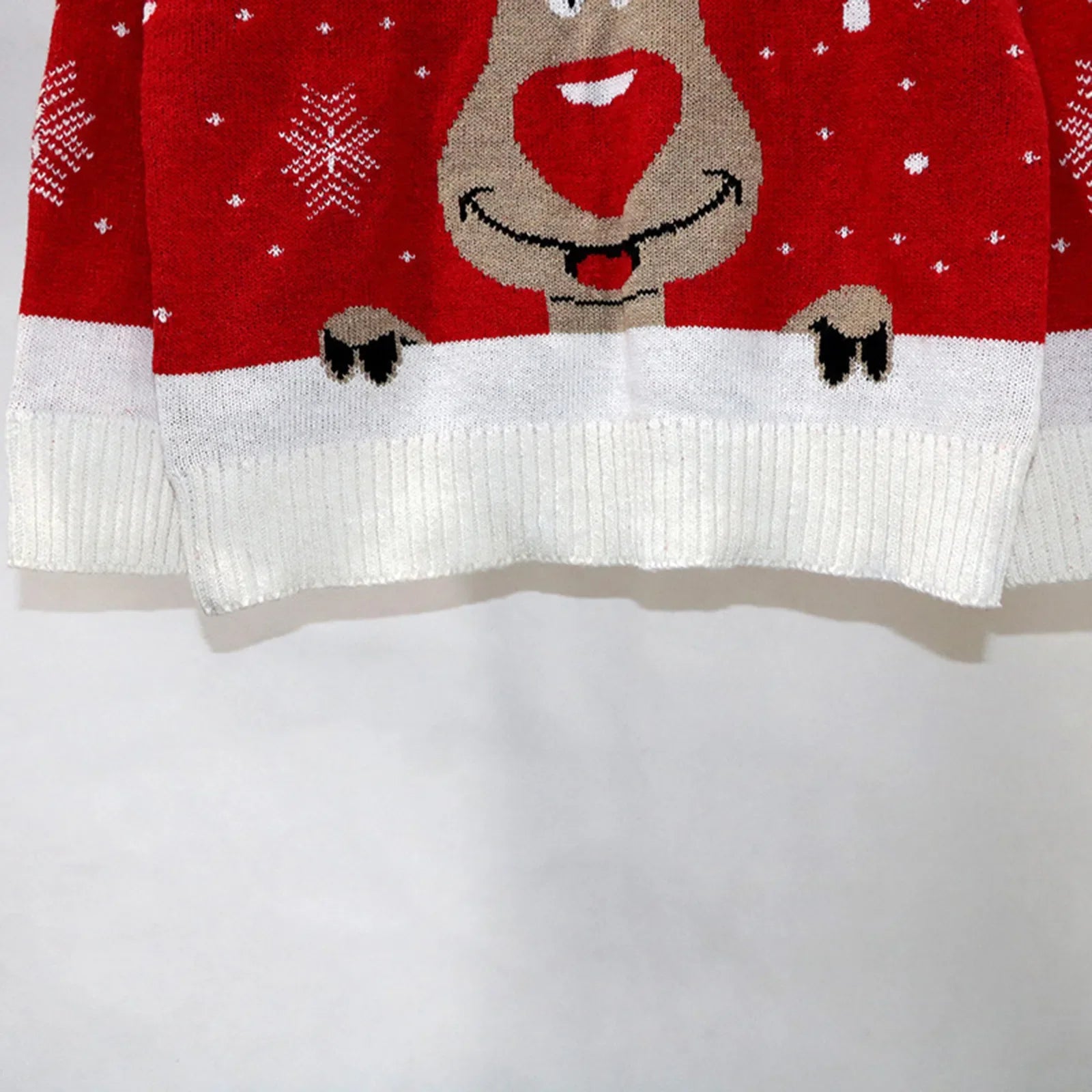 Warm Long Sleeves Fur Collar Cartoon Reindeer Print Christmas Sweater Sweaters-L