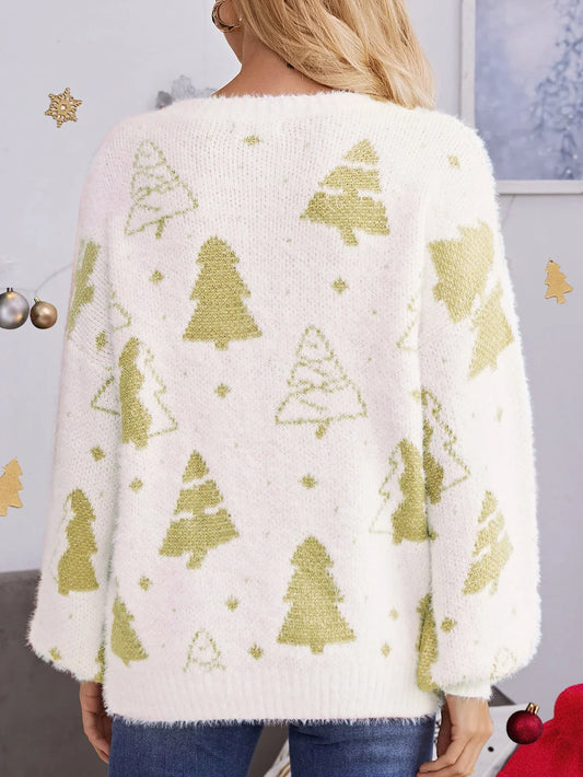 Multi-Color Christmas Tree Design Round Neck Loose Lazy Wind Sweater Sweaters-L