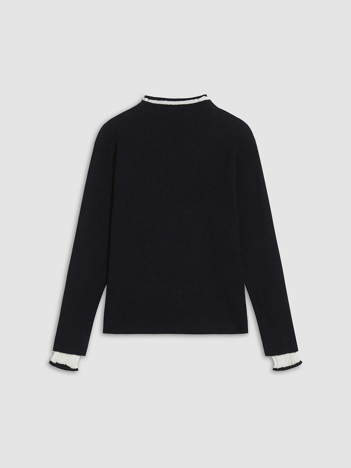 Contrast Trim Mock Trendy Neck Knit Top Sweaters-L