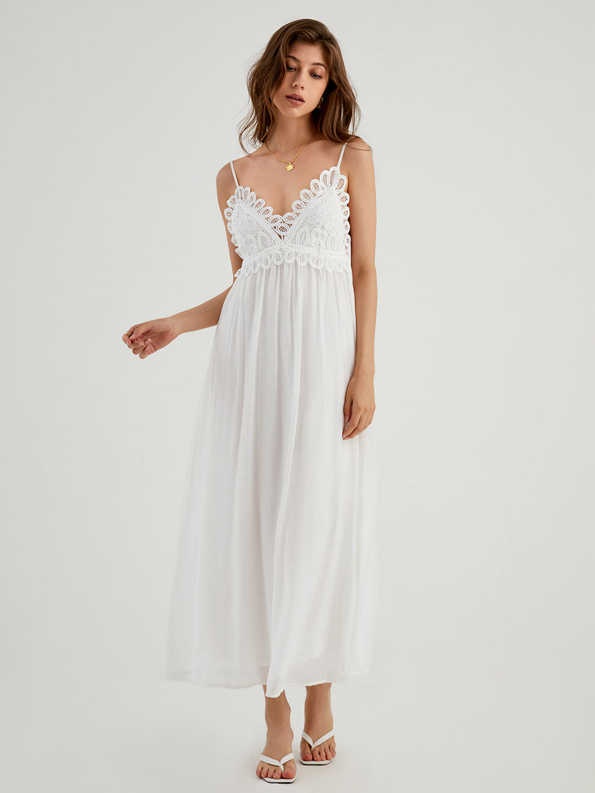 Aegean Guipure Lace Trendy Open Back Long Dress Dresses