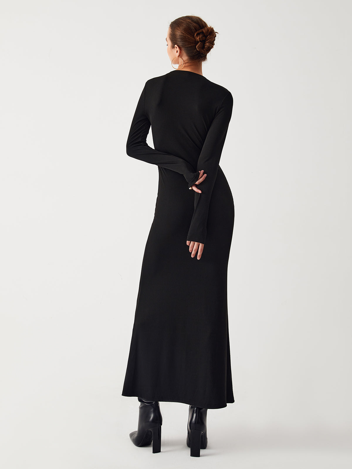 Diagonal Keyhole Long Trendy Sleeve Dress Dresses