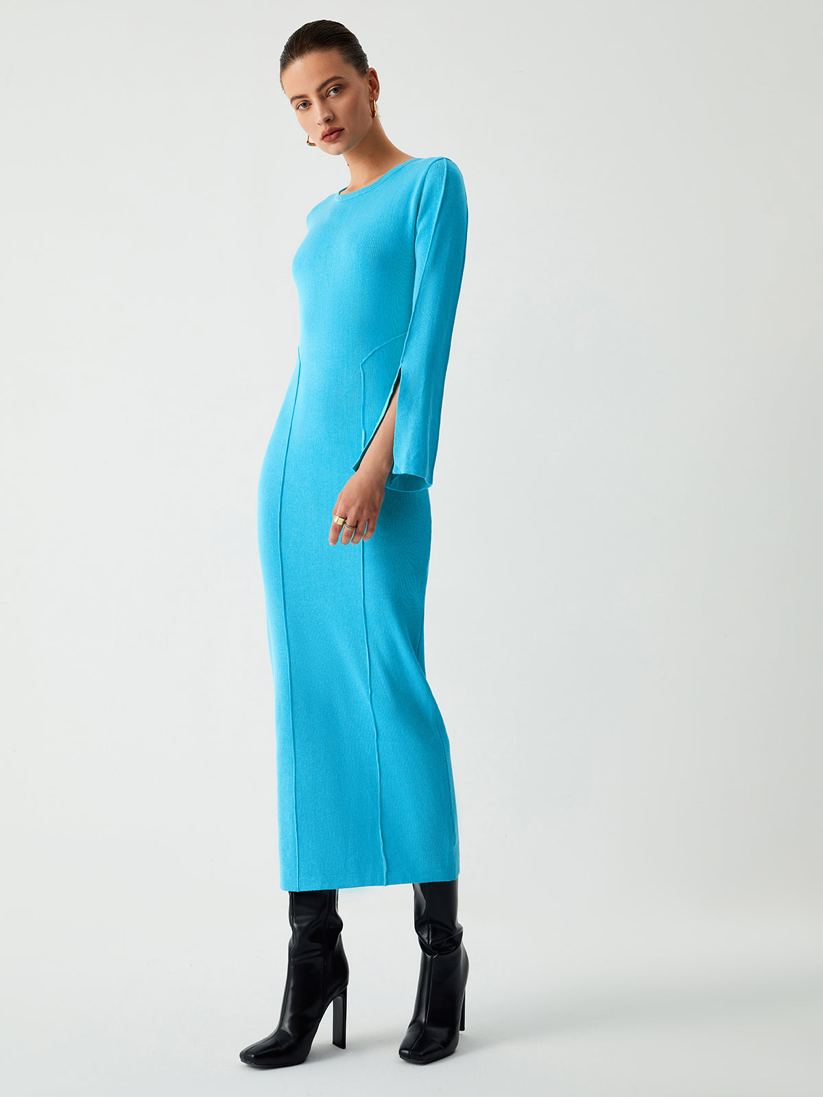 Coastal Allure Long Trendy Sleeve Sweater Dress Sweaters-L