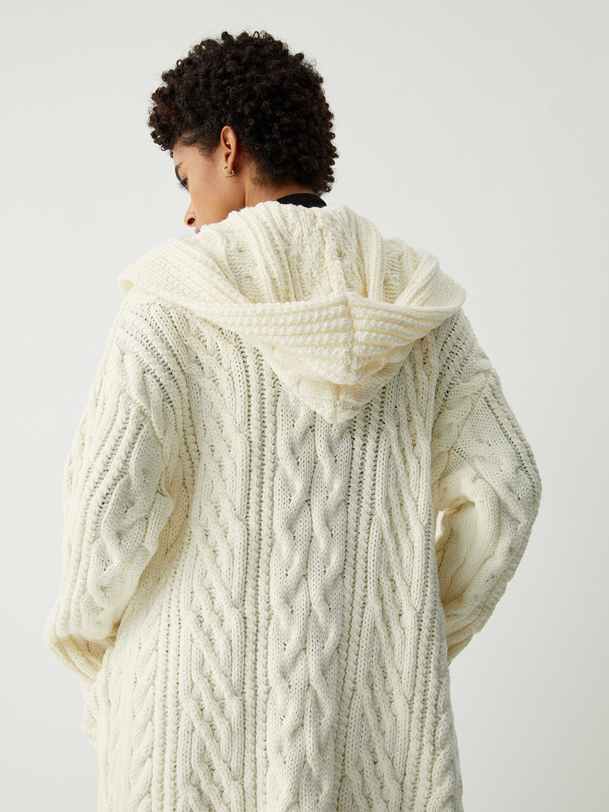 Cable Knit Graceful Hooded Longline Cardigan Sweaters-L