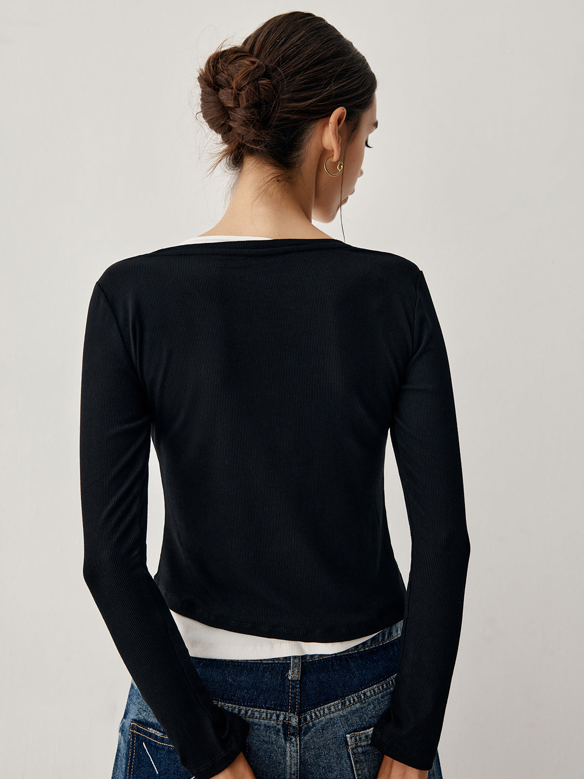 Colorblock Long Graceful Sleeve Crop Shirt T-Shirts