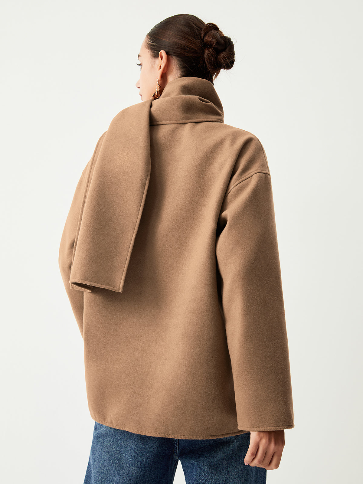 Double Pockets Cotton Blend Modern Jacket With Matching Scarf Jackets