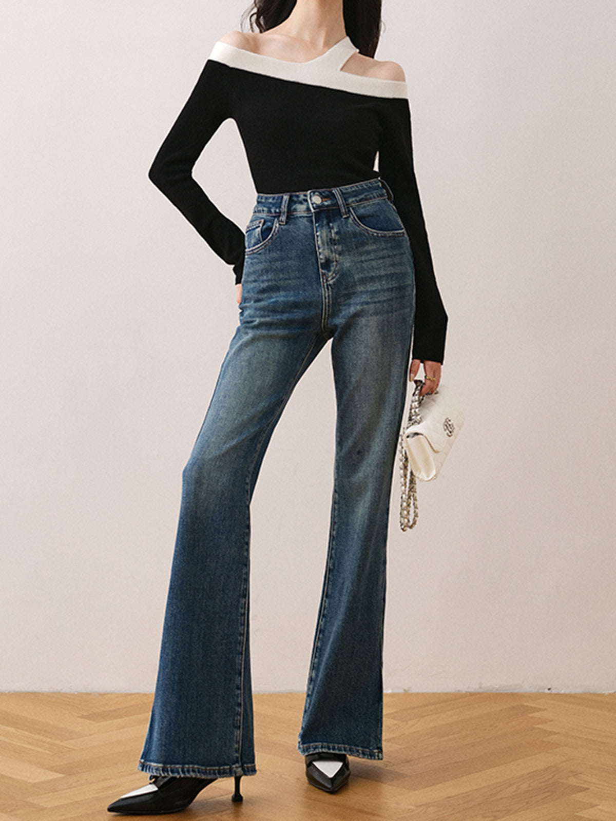 Asymmetric Strap Graceful Off-Shoulder Top Sweaters-L