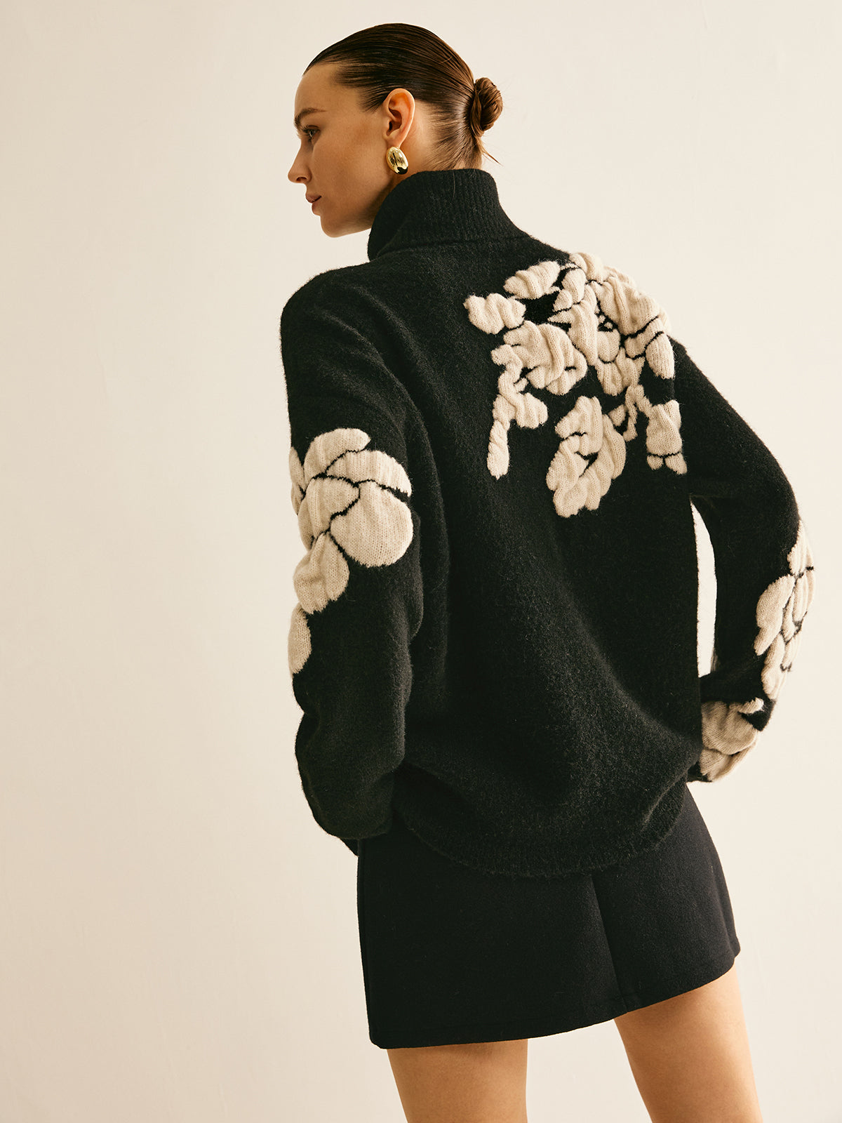 Wool Blend Turtleneck Jacquard Sweater Sweaters