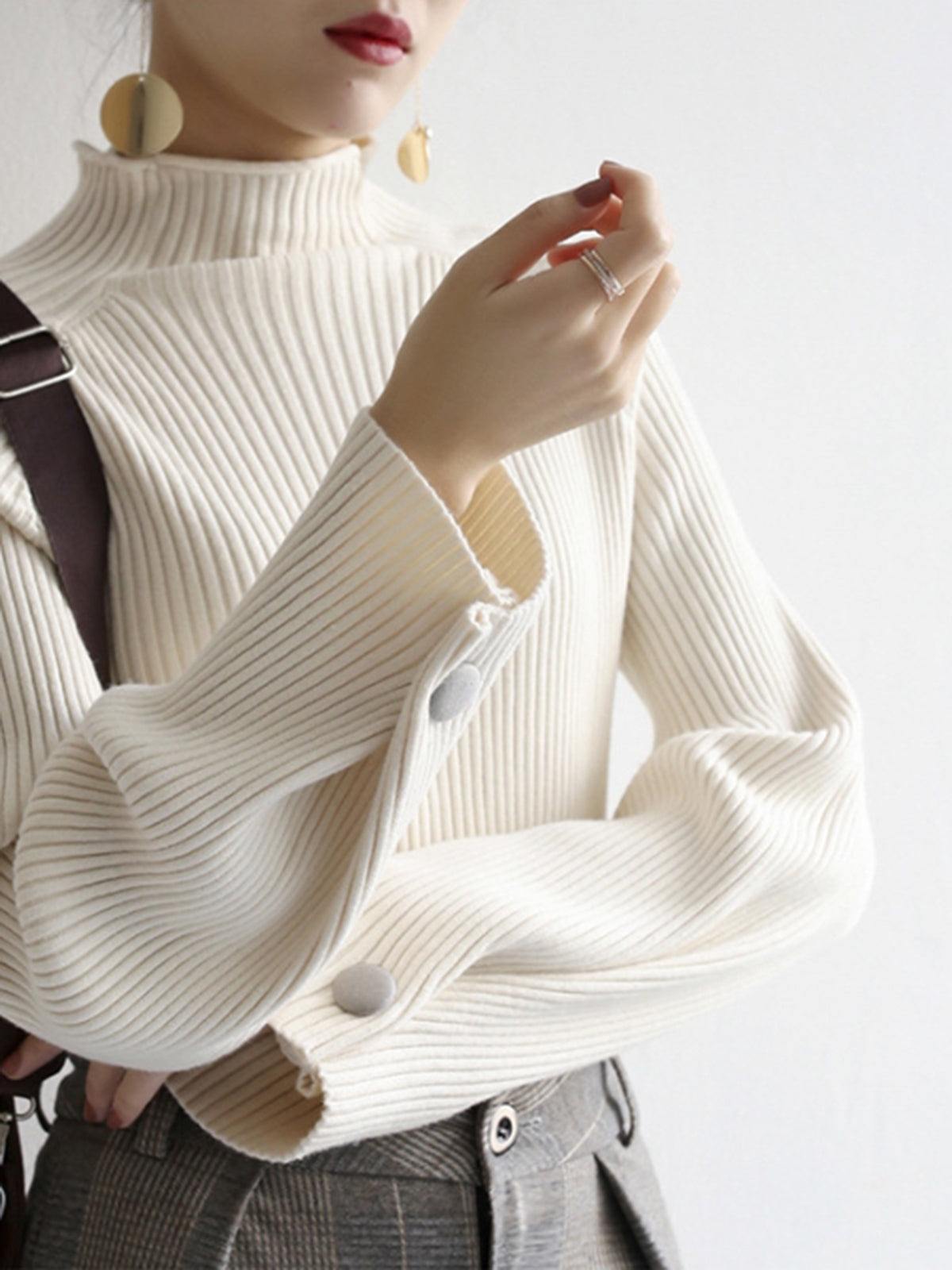 Minimalist Plain Ribbed Sweater Off White / XS Knit Tops