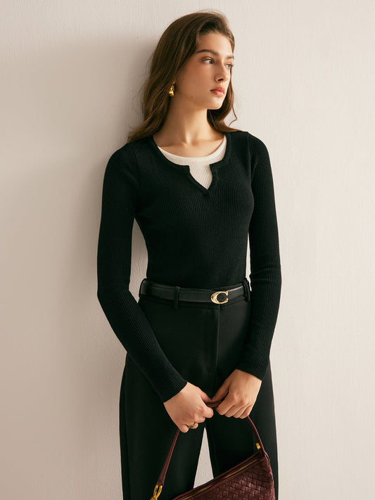 2 in 1 Slim Knit Top Black / S Knit Tops