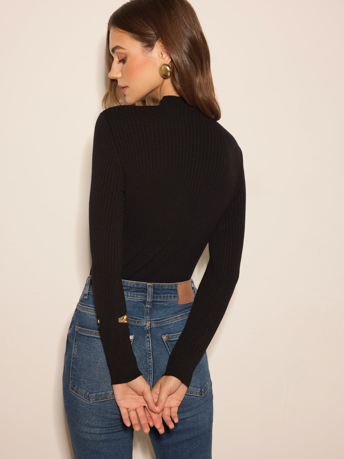 Ribbed Sheer Detail Skinny Sweater Sweaters