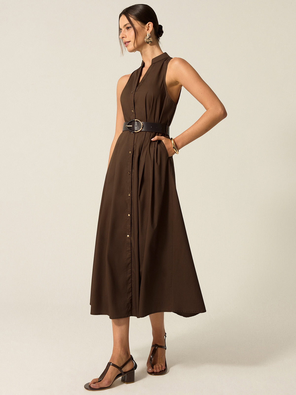 Belted Button Front Midi Dress Dresses