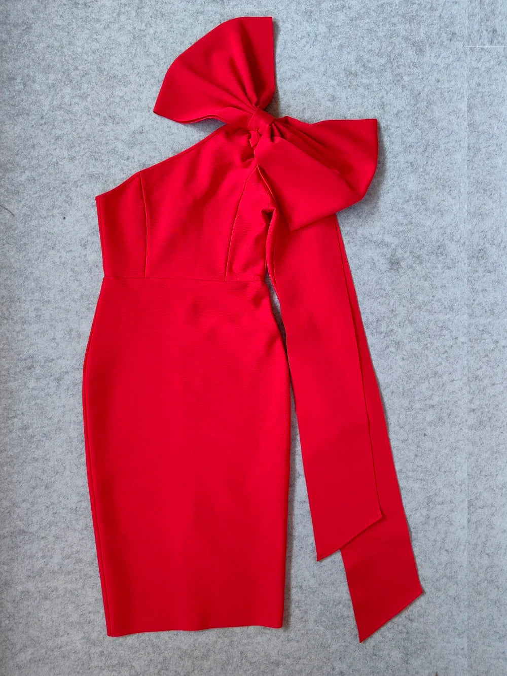 High Quality Red Asymmetrical Bandage Evening Dress Ruffle Split Bodycon Christmas Party Dresses-L