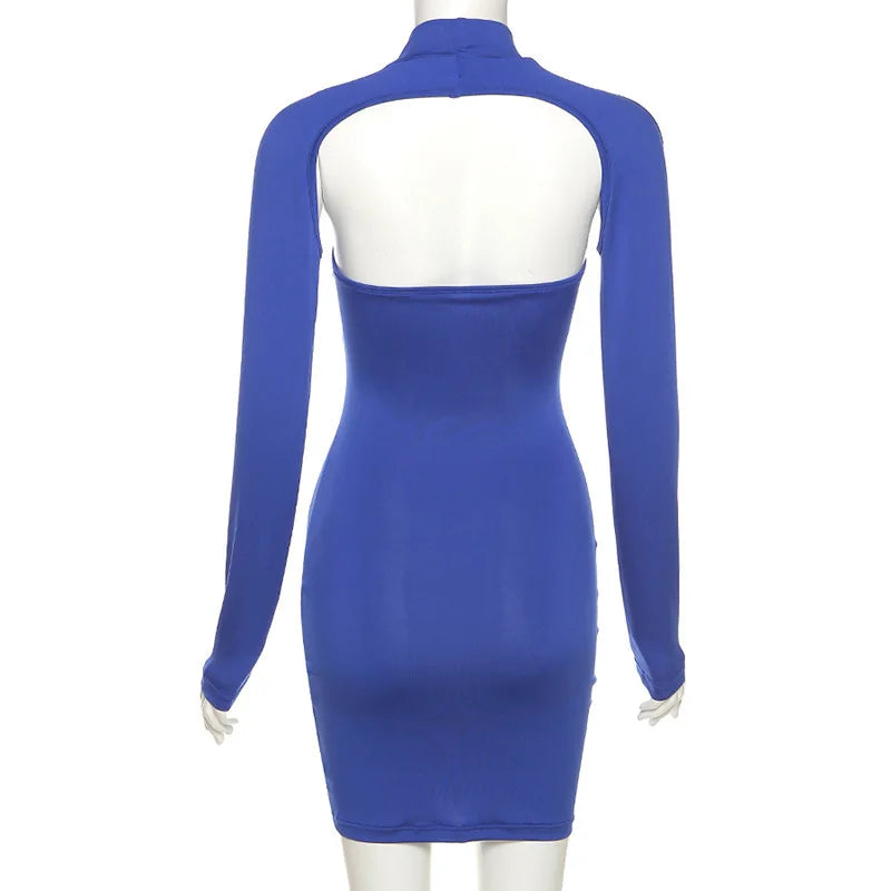 Summer Hollow Hip Skirt Solid Color Women’s Long-Sleeved Korean Elegant Sexy Cut Out Dress