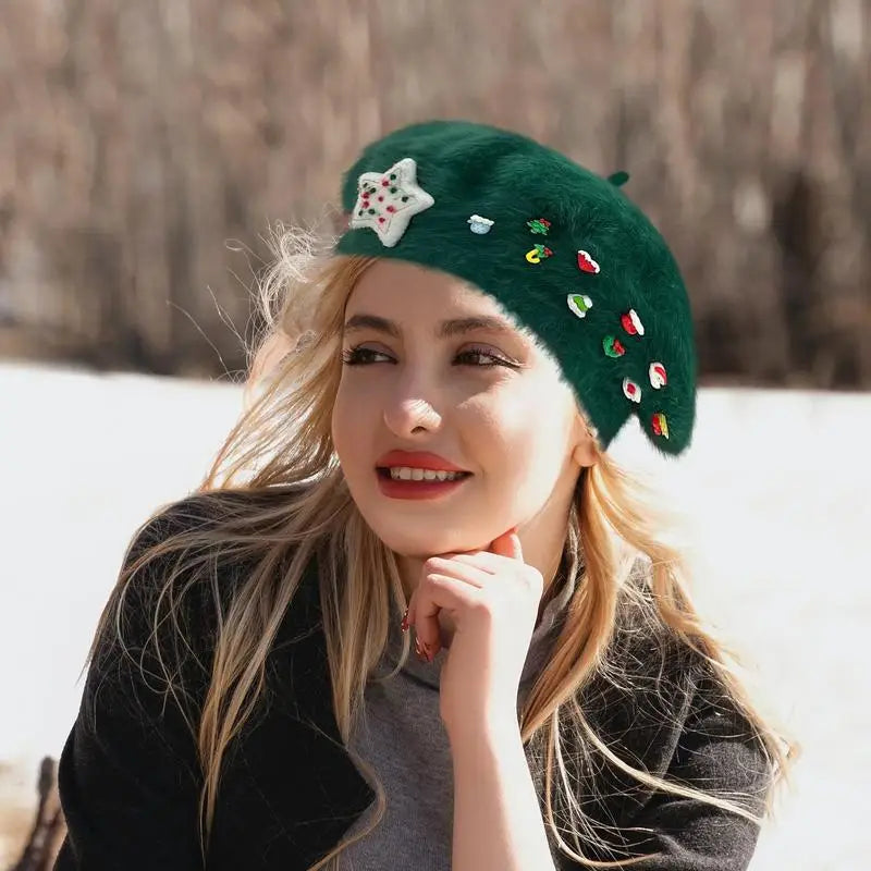 Cute Christmas French Holiday Beret Women Girls Hat Hat-L