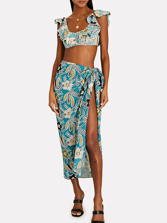 Fresh Blue Floral Back Strap Swimsuit One Piece onepiece-250223