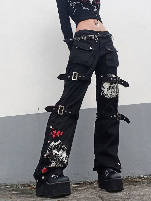 Buckle Strap Halter Trendy Crop Cami Top Cargo Jeans