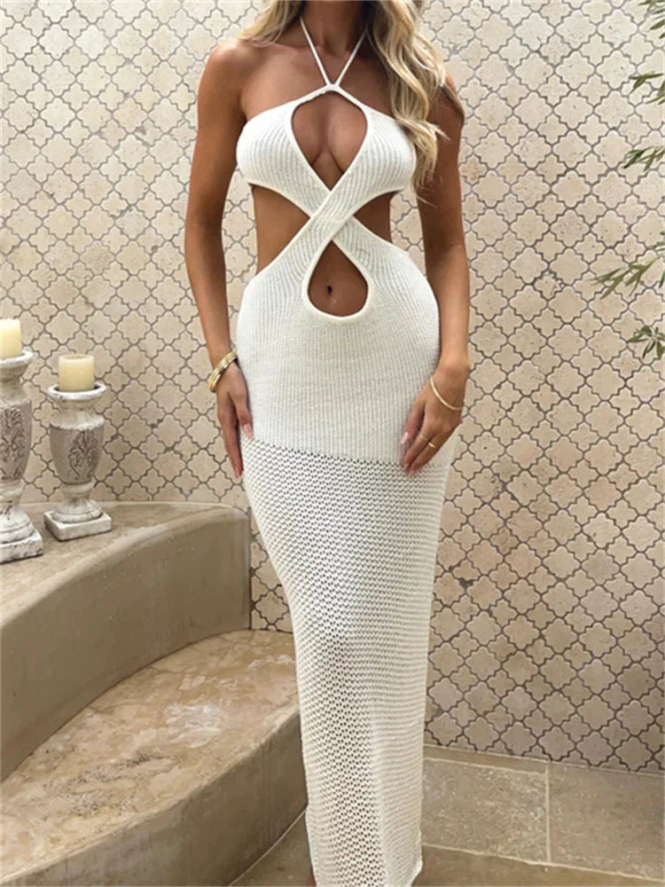 Women Sleeveless Off Shoulder Halter Cutout Backless Summer Party Beach Club Vestidos