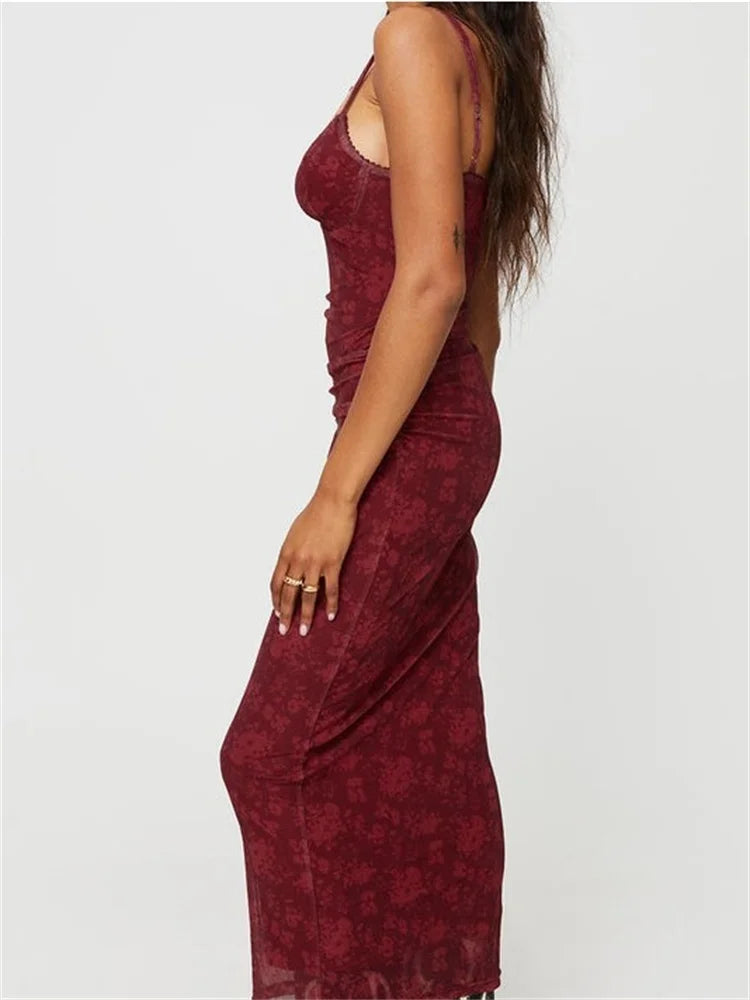 Women Sleeveless Strap Summer Vintage Floral V-Neck Party For Cocktail Beach Vestido Streetwear
