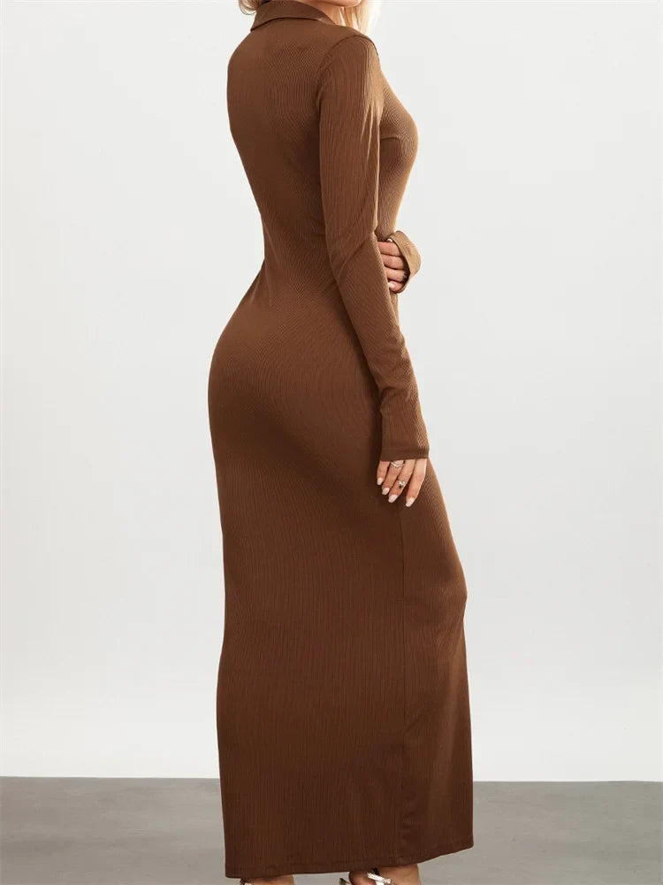 Women Slim Fit Sleeve Button Down Turn Collar Evening For Spring Fall Female Vestidos