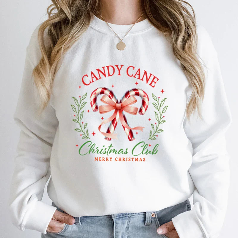 Merry Candy Cane Christmas Club Round Neck Hoodie White / S Hoodies-L