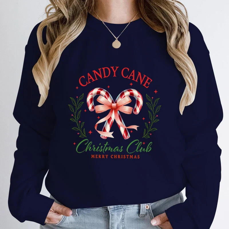 Merry Candy Cane Christmas Club Round Neck Hoodie Deep Blue / S Hoodies-L