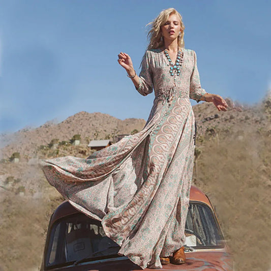 Embroidery White Elegant Cotton Party Boho Dress bohodress-250126