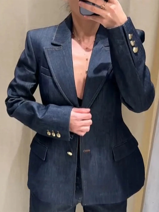 Jeansjacke, High Waist Jeans, Büro, zweiteiliges Set