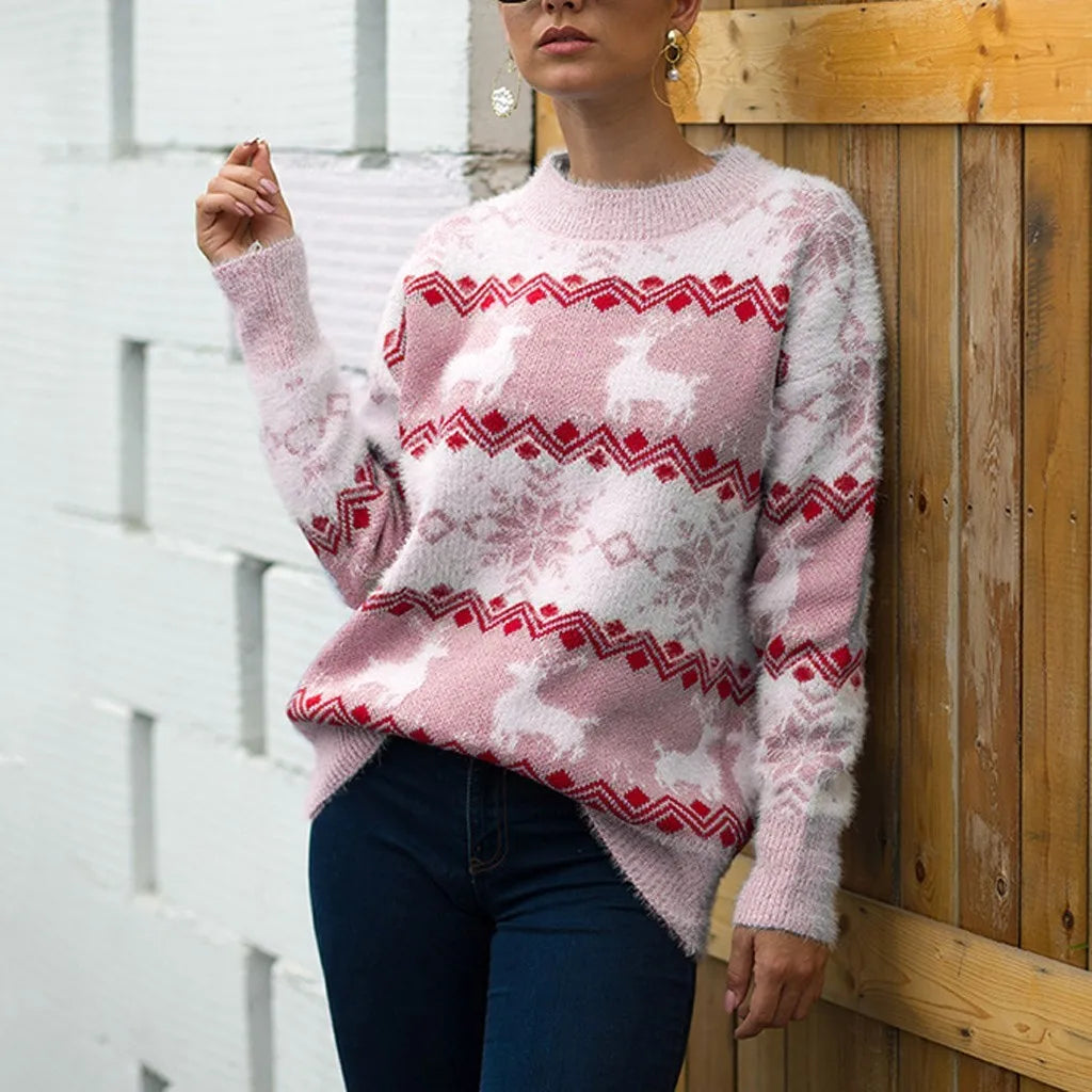 Casual Christmas Sweater For Couples - Loose Knitwear Warm Thicken Matching Pink / S Sweaters-L