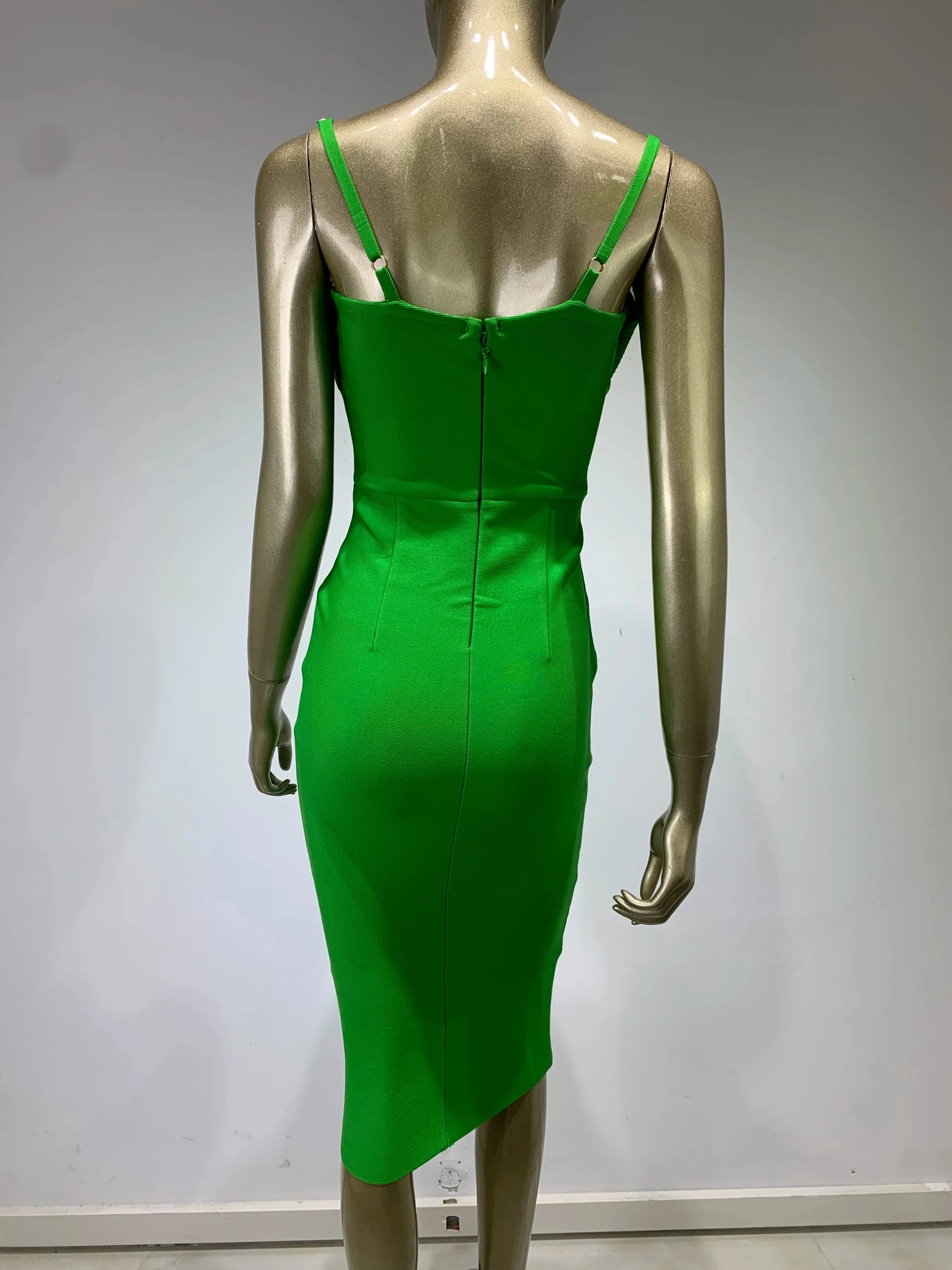 Summer Sexy Sleeveless Backless Green Midi Bodycon Bandage Elegant Christmas Party Dress Dresses-L