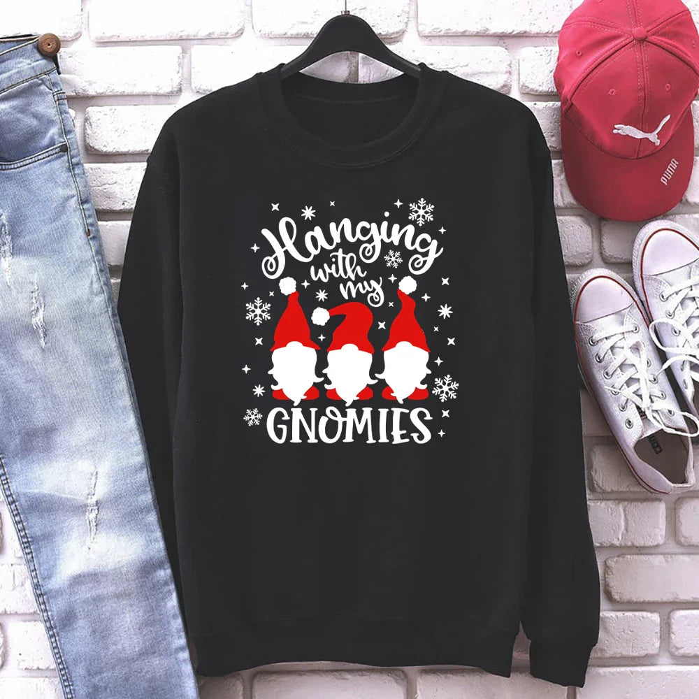 Christmas Gnomes Hanging Gnomies Funny Santa Graphic Hoodie Black / S Hoodies-L
