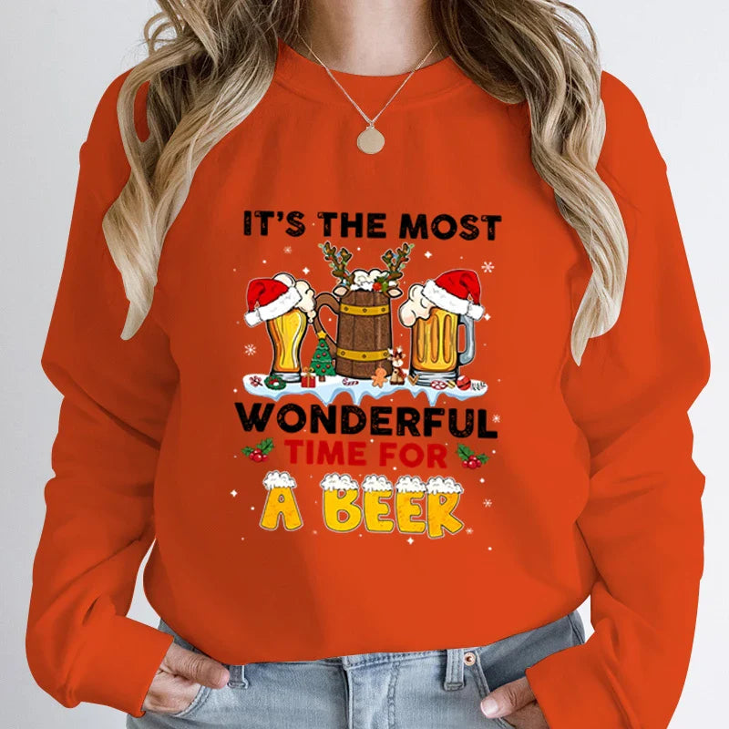 Wonderful Time Beer Autumn Winter Casual Hoodless Pullover Christmas Hoodie Orange / S Hoodies-L