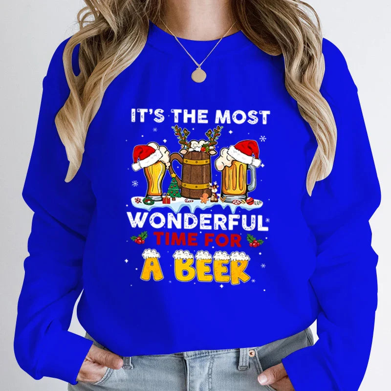 Wonderful Time Beer Autumn Winter Casual Hoodless Pullover Christmas Hoodie Blue / S Hoodies-L