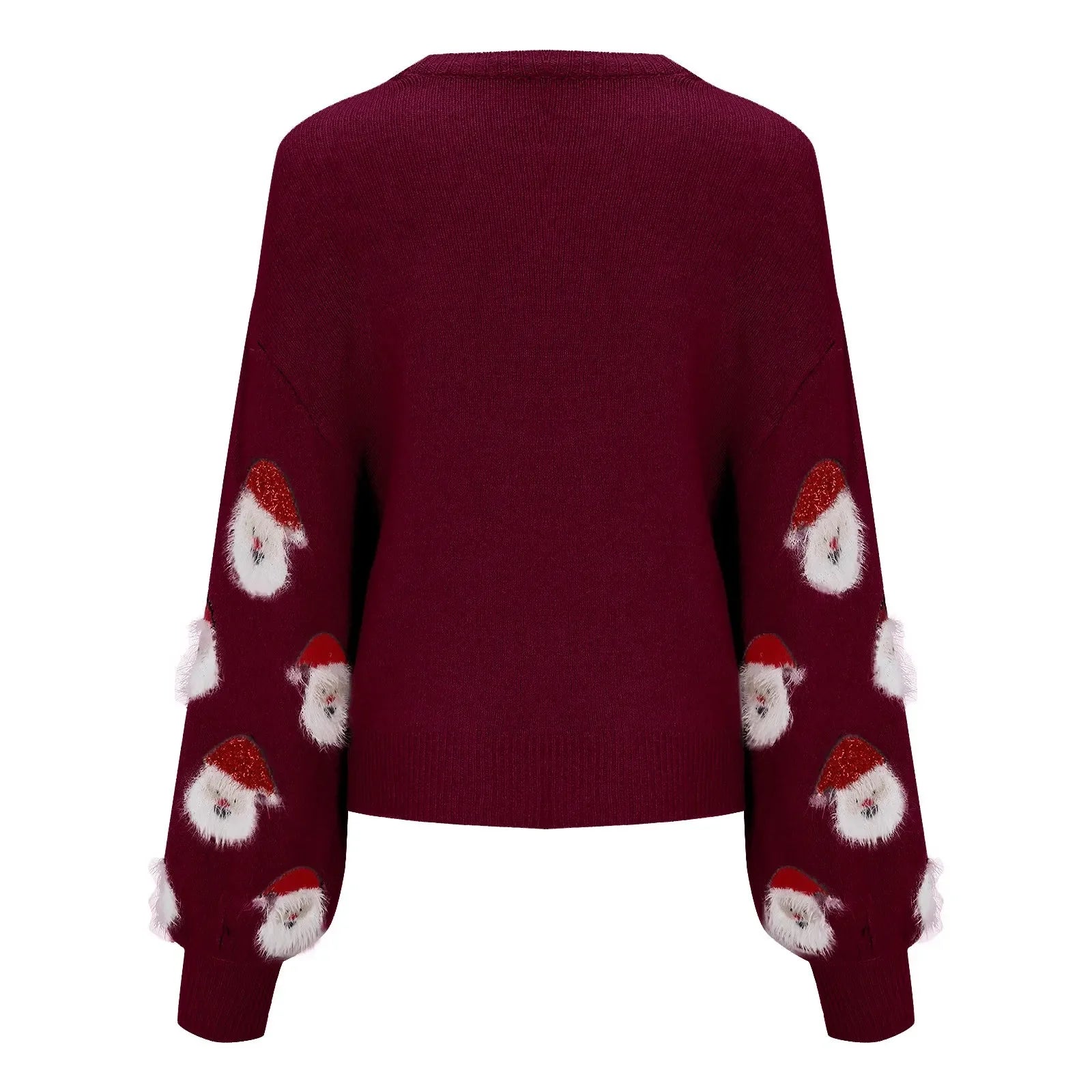 Round Neck Casual Oversized Warm Christmas Santa Head Sweater Sweaters-L