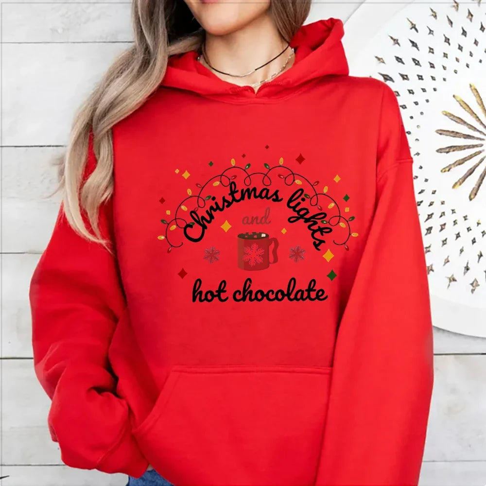 Christmas Lights Hot Chocolate Merry Bright Festive Family Hoodie Red / S Hoodies-L