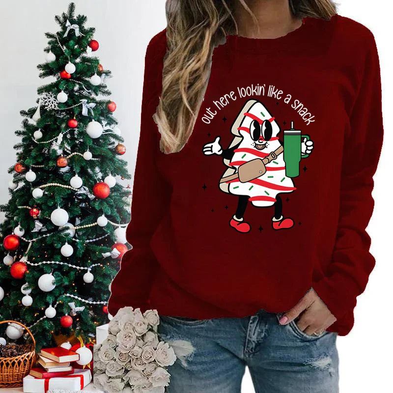 Out Here Lookin’ Like A Snack Print Round Neck Casual Long Sleeve Christmas Hoodie Hoodies-L