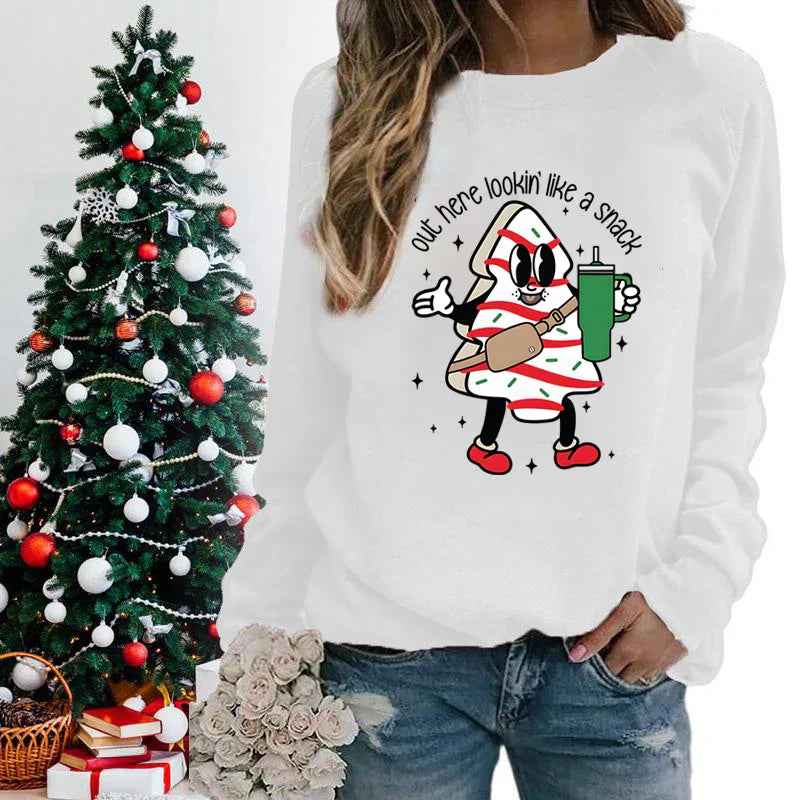 Out Here Lookin’ Like A Snack Print Round Neck Casual Long Sleeve Christmas Hoodie Hoodies-L