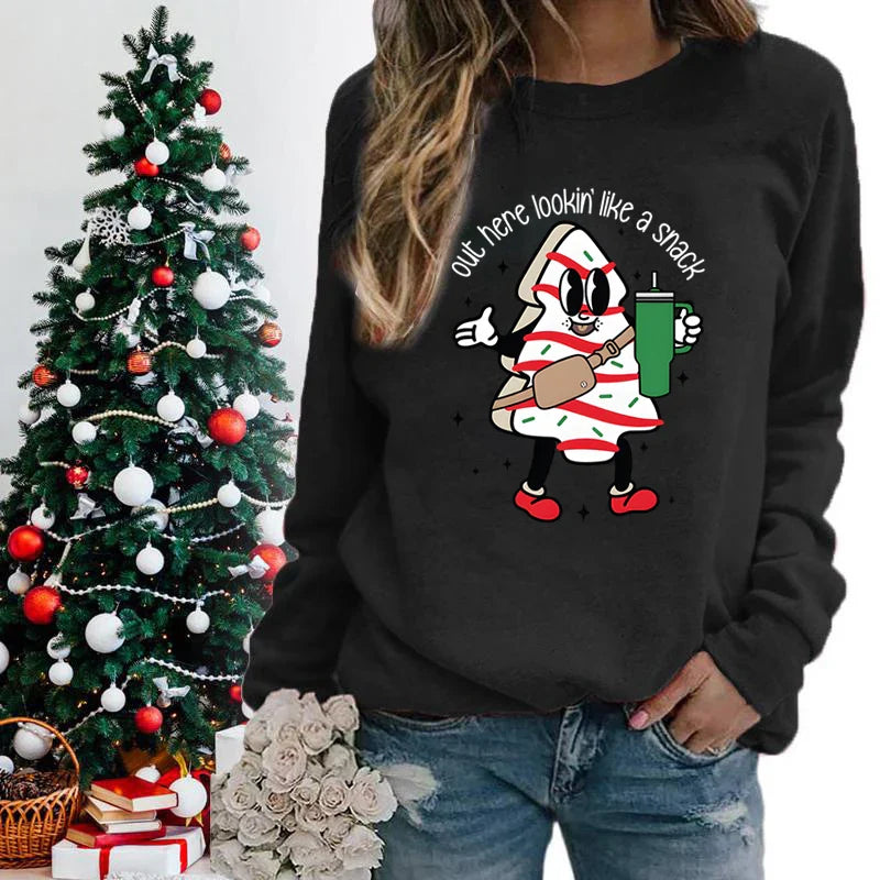 Out Here Lookin’ Like A Snack Print Round Neck Casual Long Sleeve Christmas Hoodie Hoodies-L