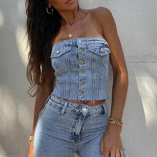 Geknöpftes, gesmoktes Crop-Top