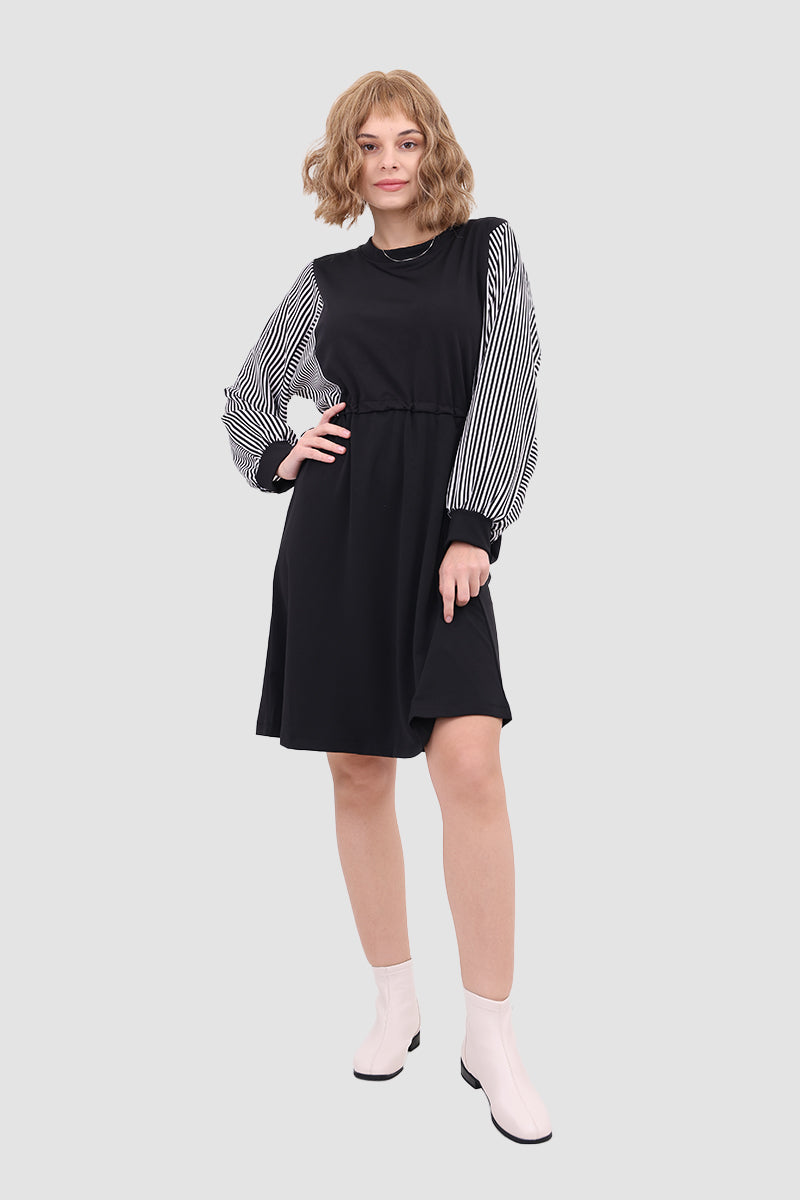 Long Sleeve Dress With Drawstring Waist Midi Dresses