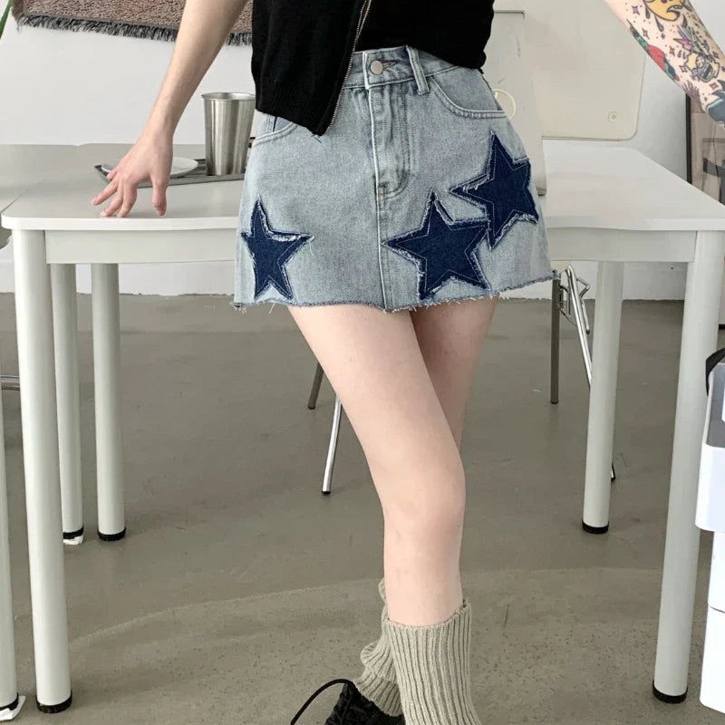 Vintage Stars Retro Y2K Harajuku A-Line Korean Skirt