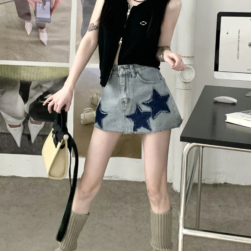 Vintage Stars Retro Y2K Harajuku A-Line Korean Skirt
