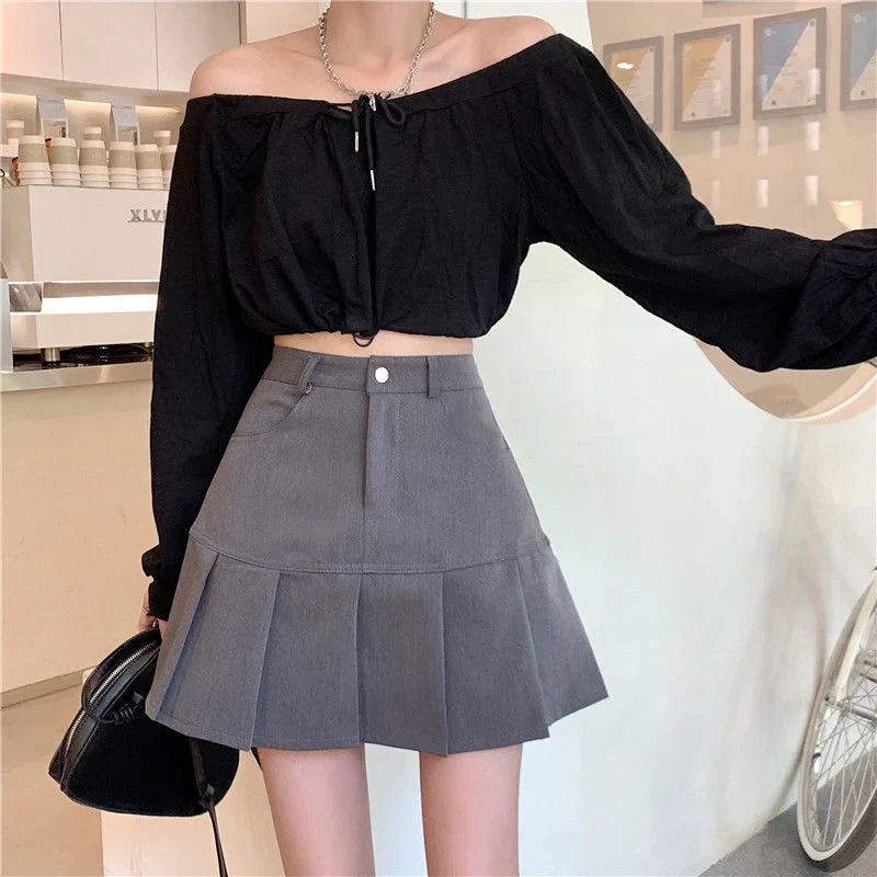 Korean Preppy High Waist A-Line Cute Short Skirt