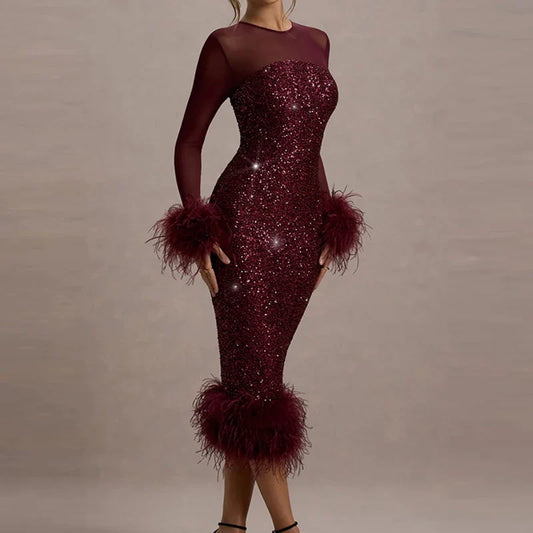 Sequin Mesh Backless Casual Party Dress Partydress-241208
