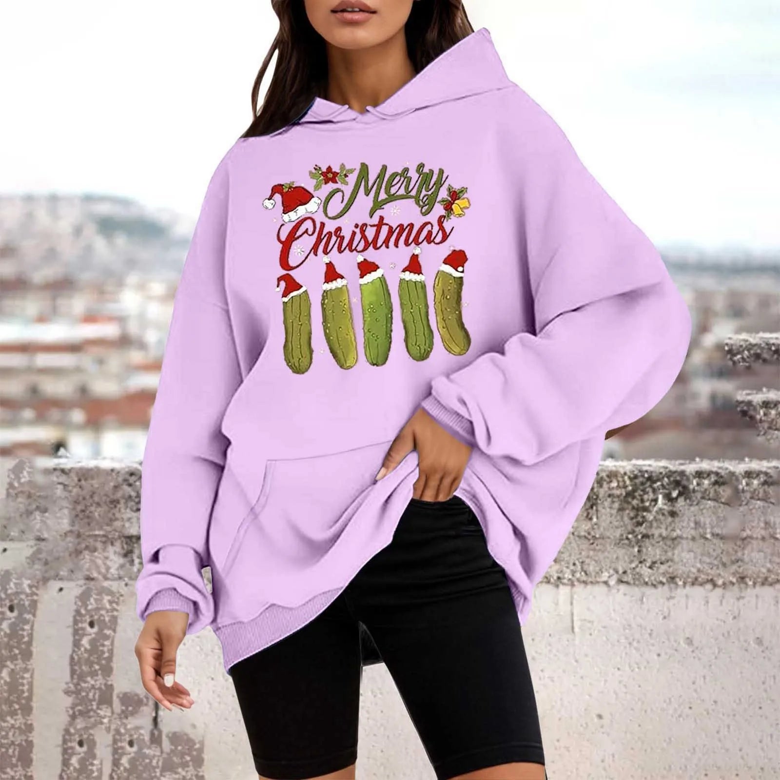 Loose Pullover Four Christmas Tree Crewneck New Autumn Hoodie Light Purple-F / M Hoodies-L