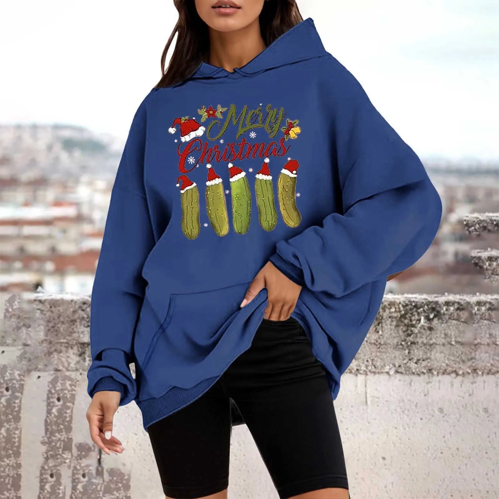 Loose Pullover Four Christmas Tree Crewneck New Autumn Hoodie Blue-F / M Hoodies-L