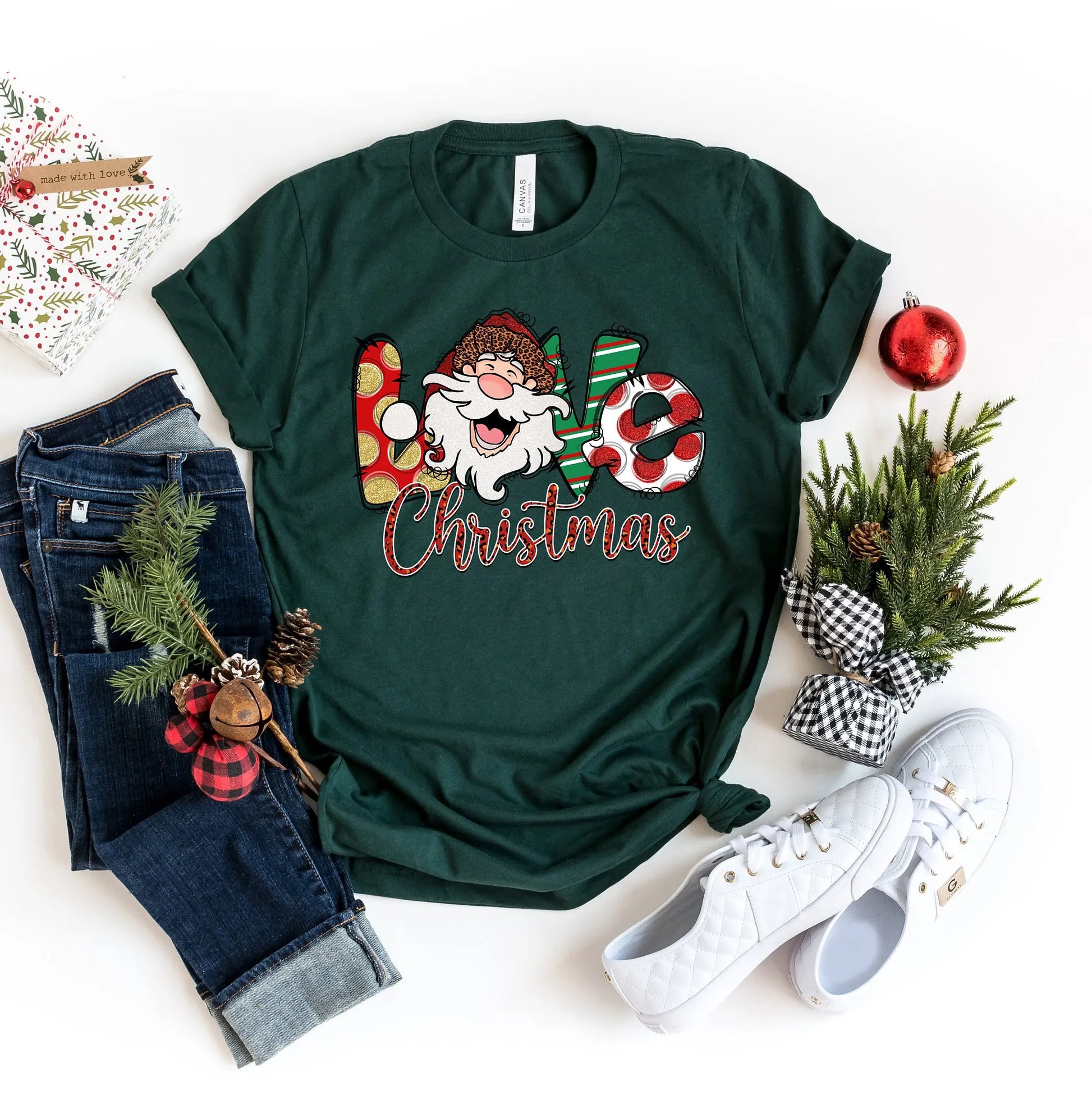 Fashion Love Santa Nostalgic Retro Farm Girl Casual Christmas Hoodie Green / S Hoodies-L