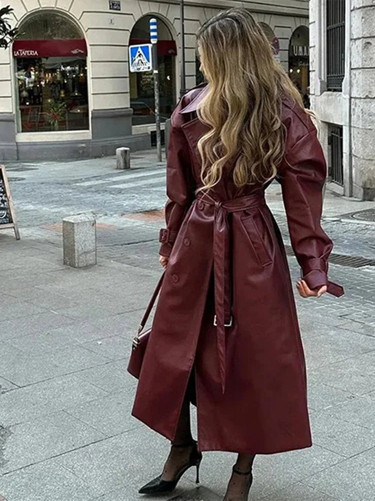 Retro Wine Red Double Breasted Coat Coats-241208
