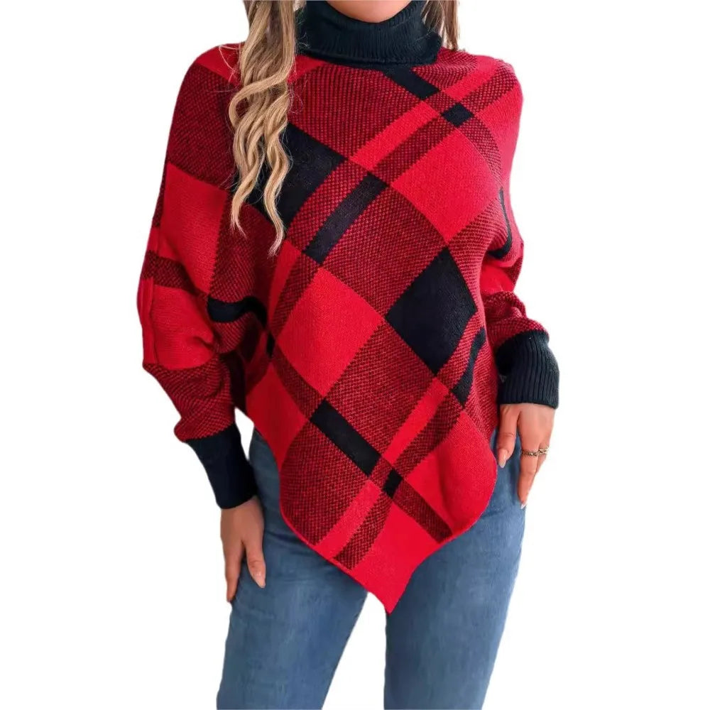 Fashionable Elegant Casual Color Contrasting High Collar Long Sleeve Christmas Sweater Sweaters-L